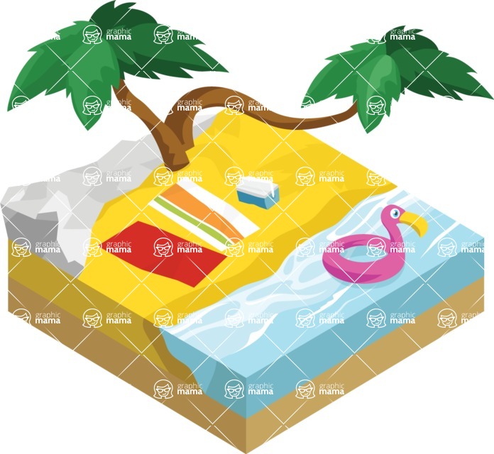 Nature Backgrounds, Patterns and Frames Themed Graphic Collection - Isometric Beach Background
